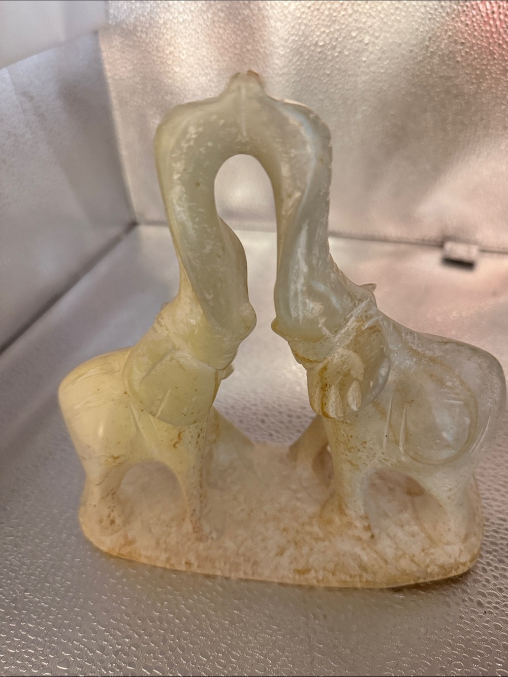 Vintage Hand-Carved Soapstone Kissing Elephant Pair Figurine From Kenya